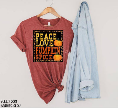 🌟 SALE 🌟 "Peace, Love, Pumpkin Spice" T-shirt (shown on "Hthr Clay")
