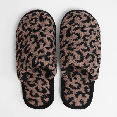 Comfy Luxe Animal Print Slide-on Slippers, Coffee