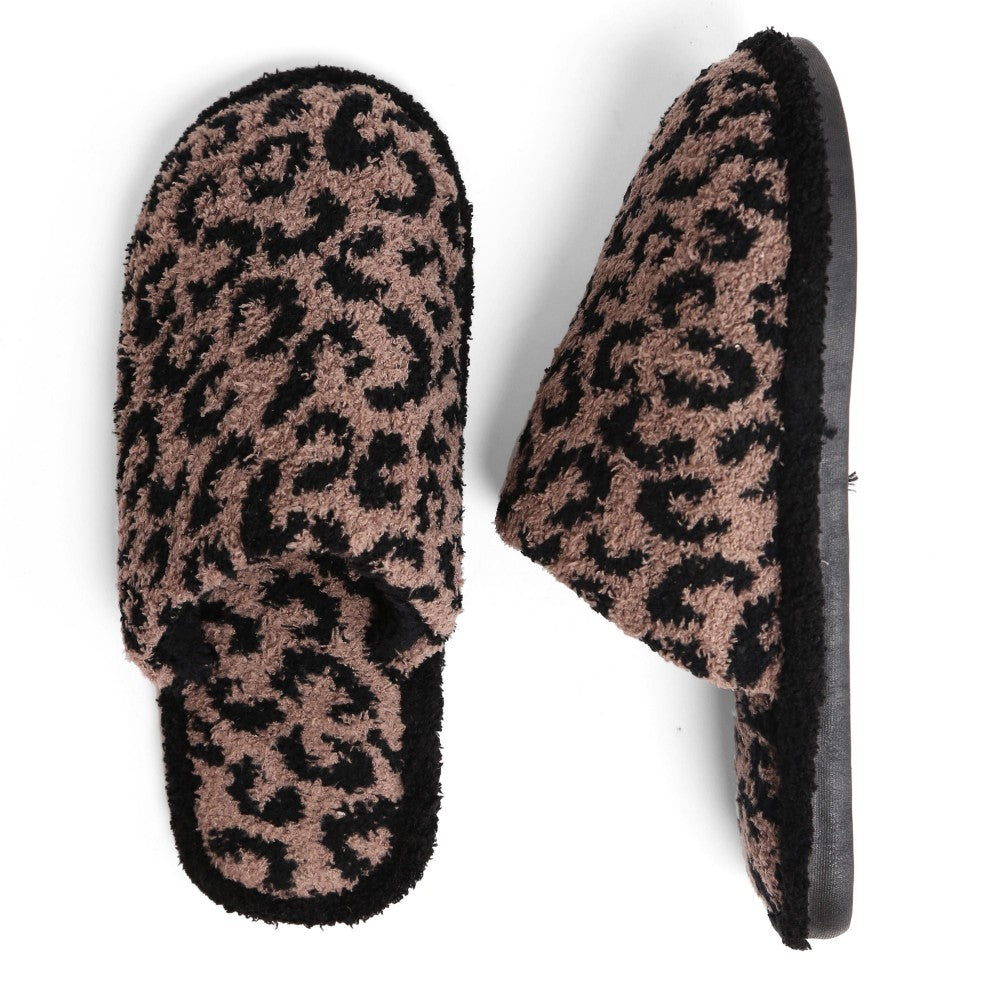 Comfy Luxe Animal Print Slide-on Slippers, Coffee