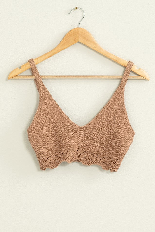Allure Crochet Knit Crop Top - Brown