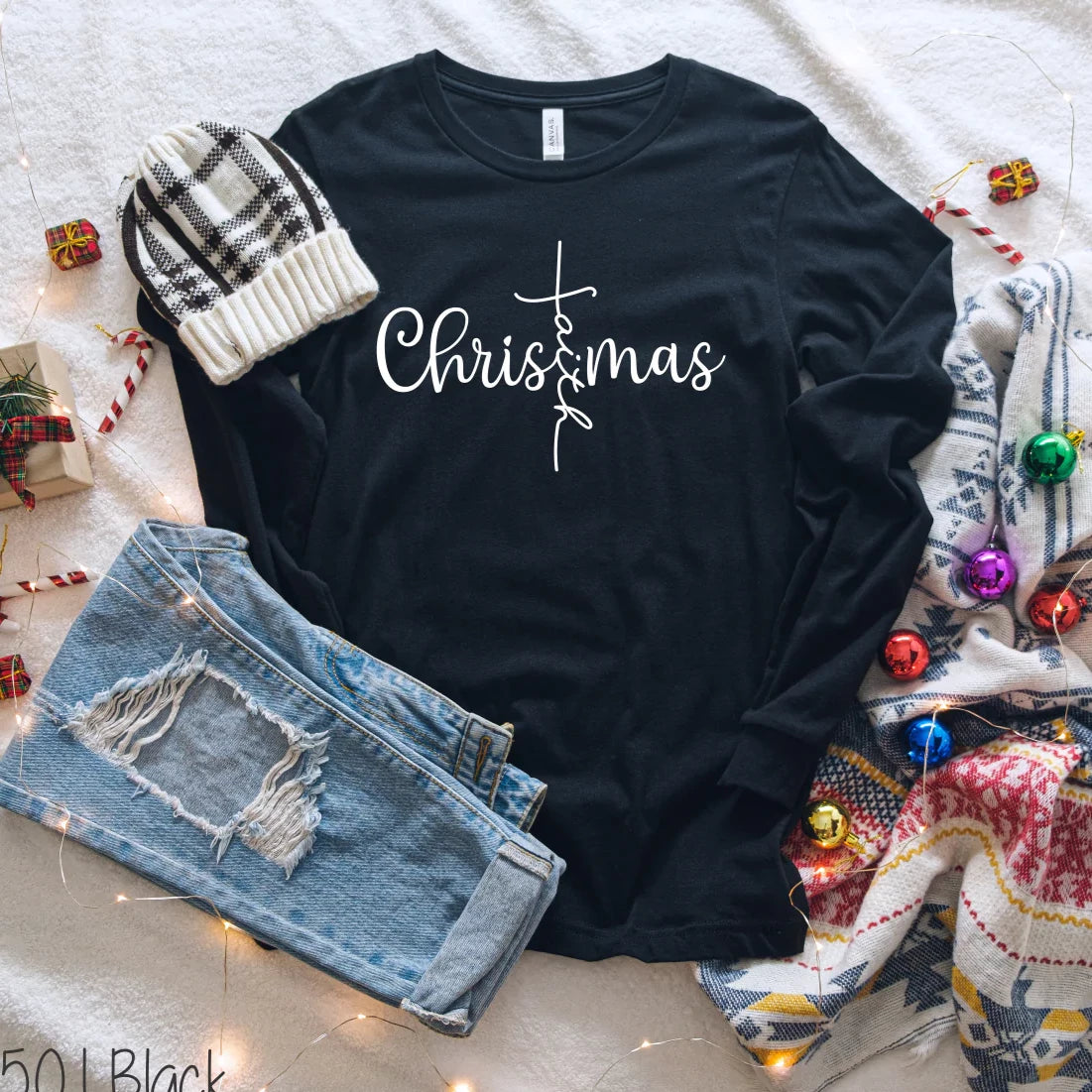 READY TO SHIP Christmas Faith Cross Long-sleeve T-shirt