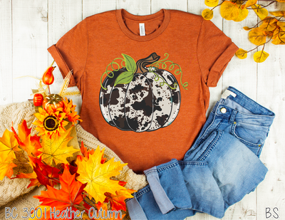 "Cow Print Pumpkin" T-shirt (shown on "Hthr Autumn")
