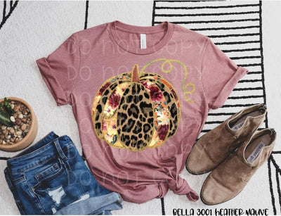 "Glam Floral Leopard Pumpkin" T-shirt [Adult + Toddler/Youth Sizes]