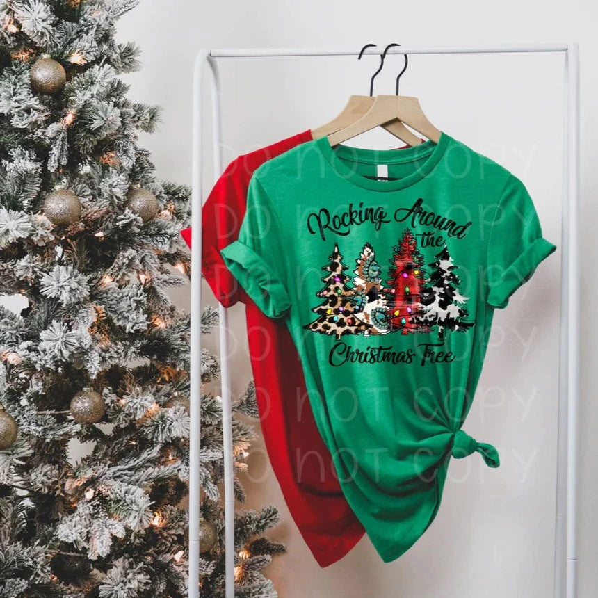 "Rockin Around the Christmas Tree - Western" T-shirt (shown on "Kelly Green")