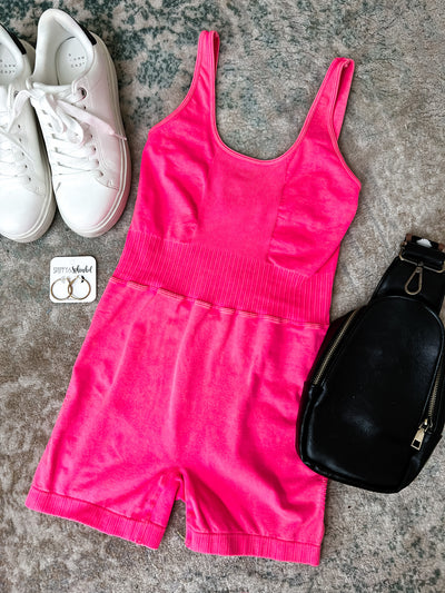 On My Way Romper - Hot Pink
