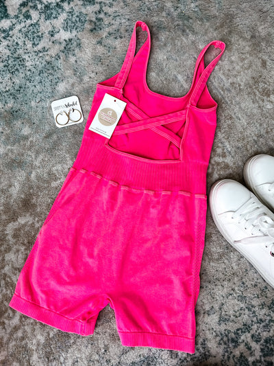 On My Way Romper - Hot Pink