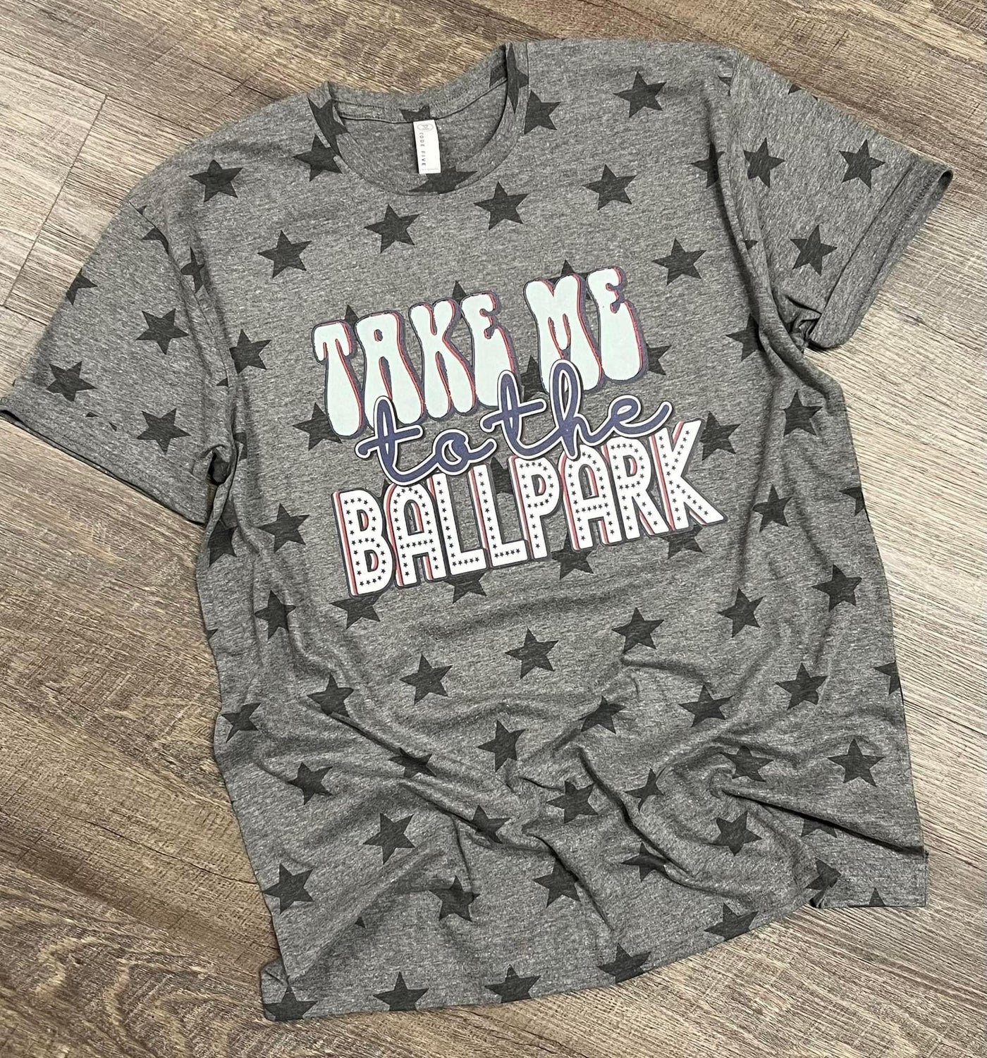"Take Me to the Ballpark"  Star Print T-shirt (shown on "Graphite Heather")