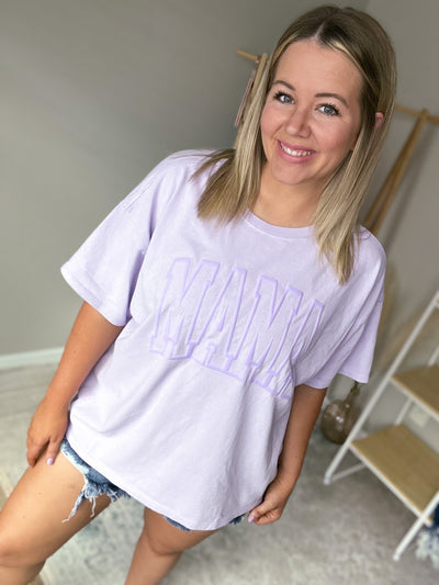 READY-TO-SHIP "MAMA" *Puff Ink* Boxy Tee - Lavender