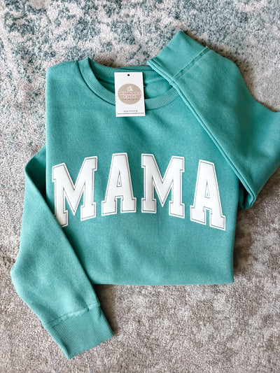 READY-TO-SHIP "MAMA" *Puff Ink* Tunic Sweatshirt - Chalky Mint