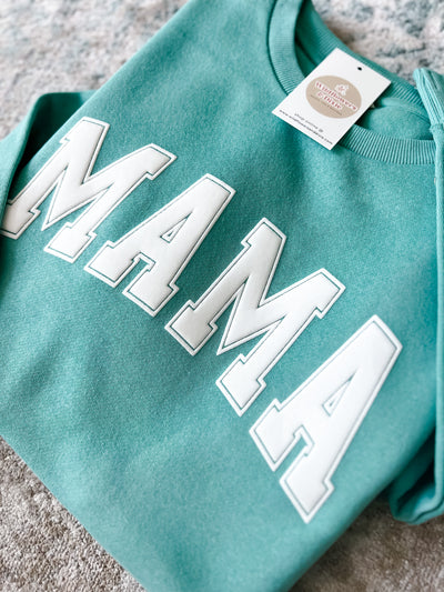 READY-TO-SHIP "MAMA" *Puff Ink* Tunic Sweatshirt - Chalky Mint