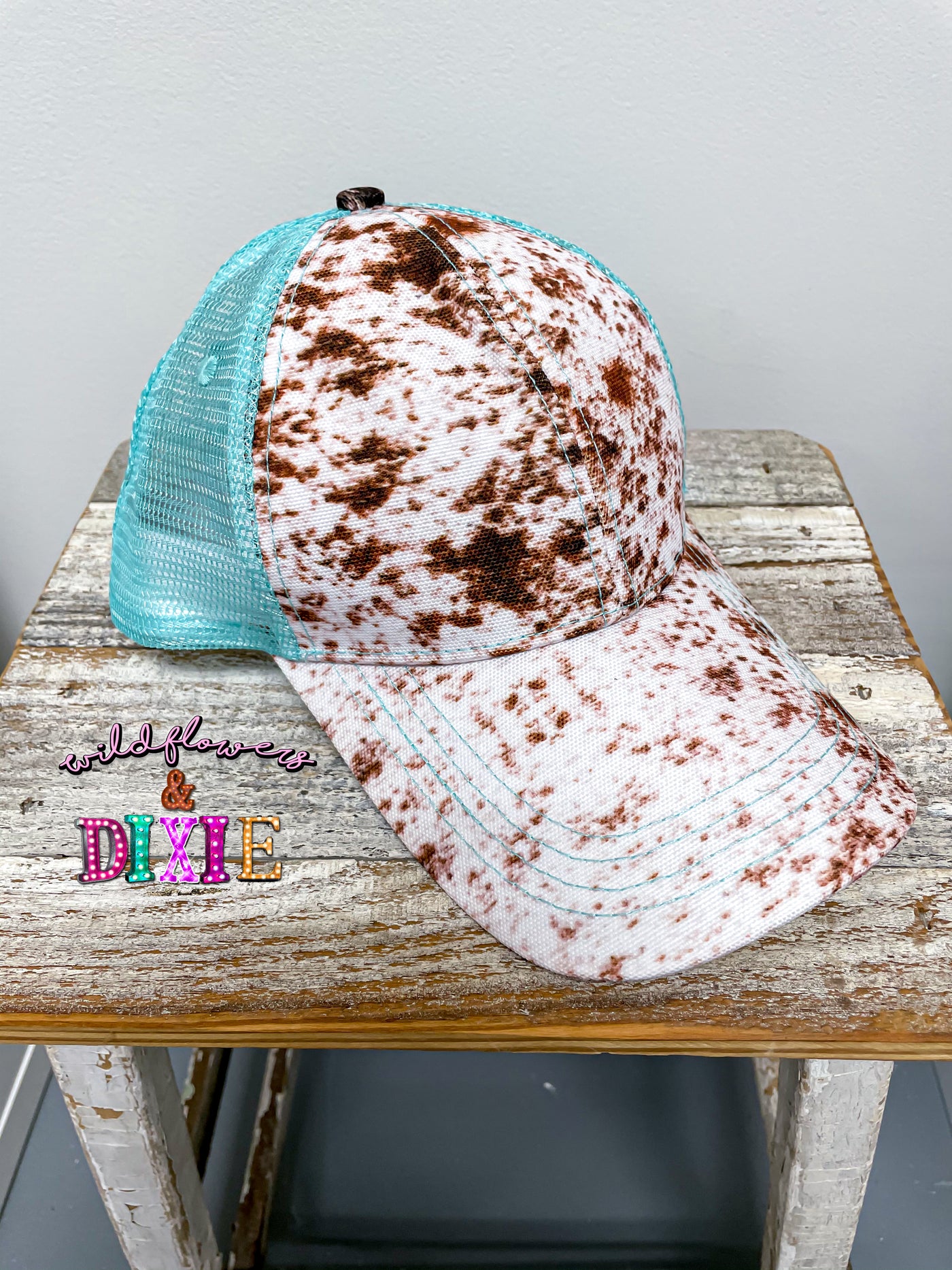 Cow Print on Turquoise Trucker Hat
