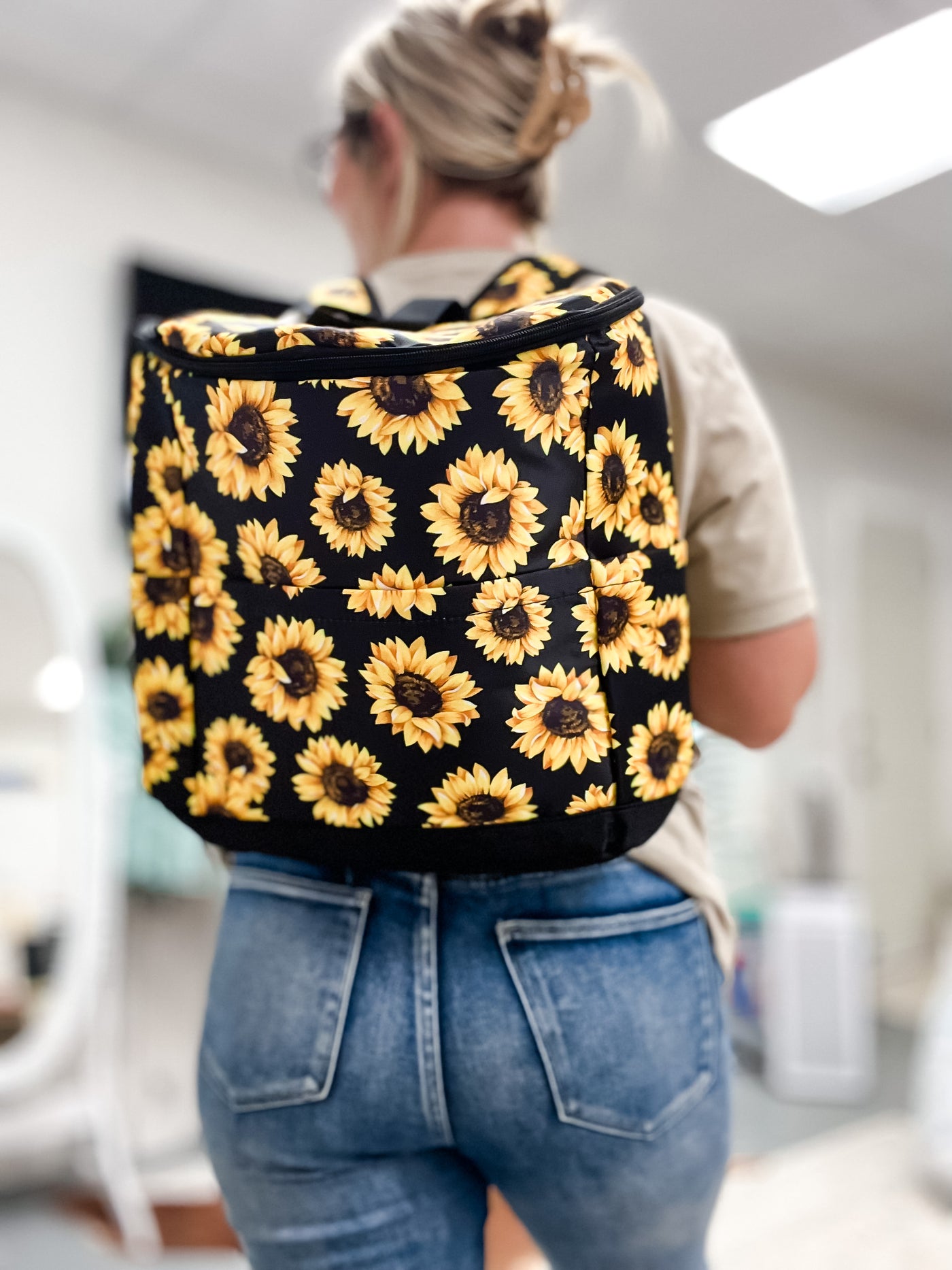 Sunflower Print Insulated Cooler Backpack