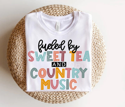 "Fueled by Sweet Tea and Country Music" T-shirt (on "White")
