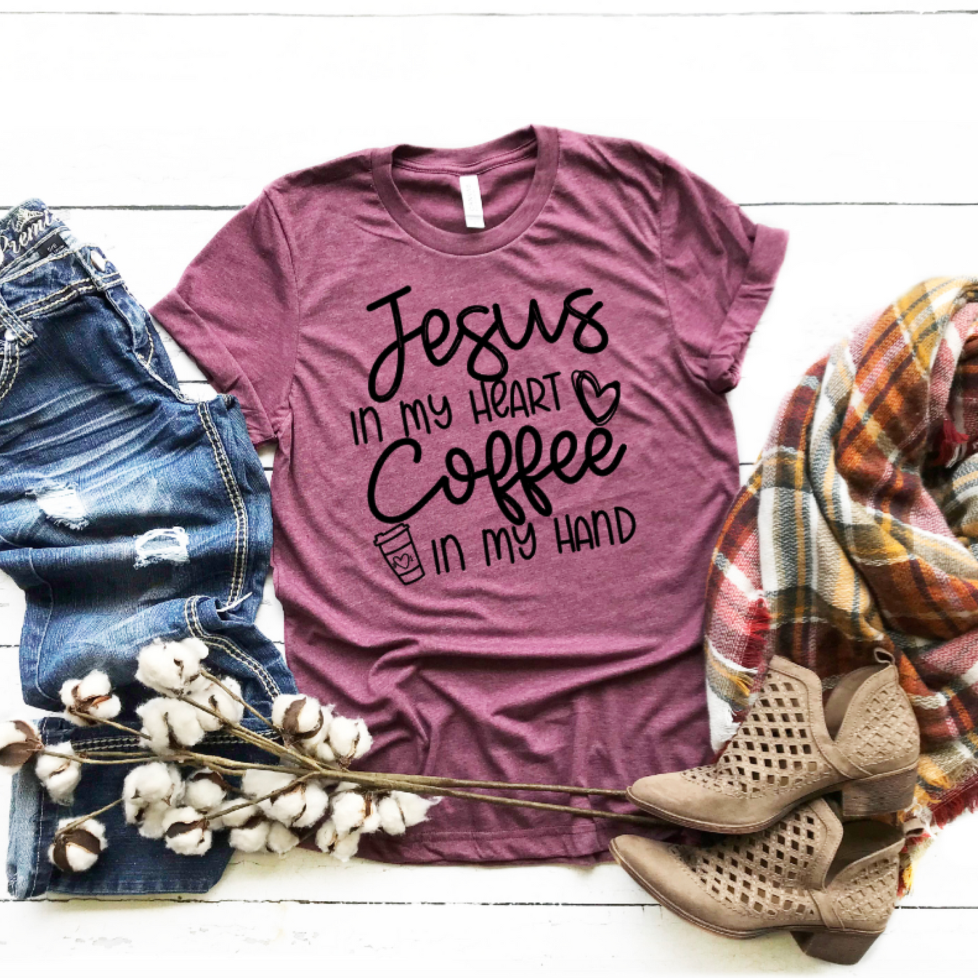 CLEARANCE "Jesus in my Heart, Coffee in my Hand" T-shirt