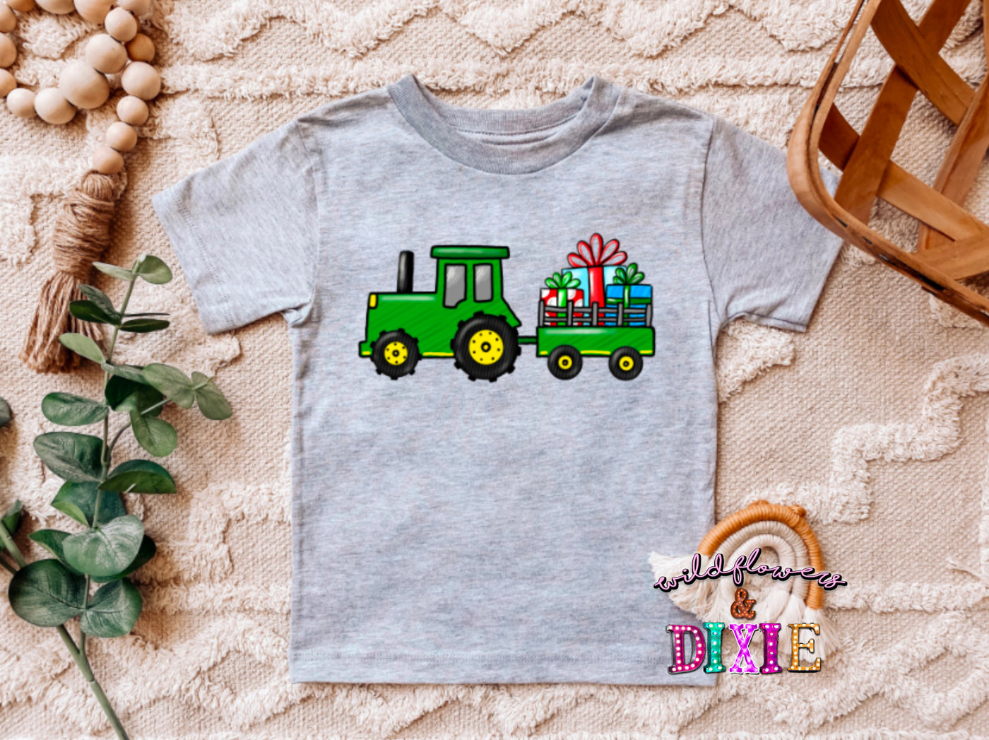 "Christmas Tractor" Infant/Toddler/Youth T-shirt (shown on "Hthr Athletic")