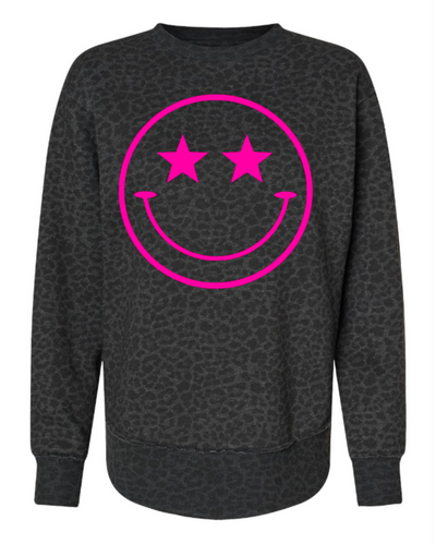 READY-TO-SHIP "Pink Happy Face" Leopard Tunic Sweatshirt