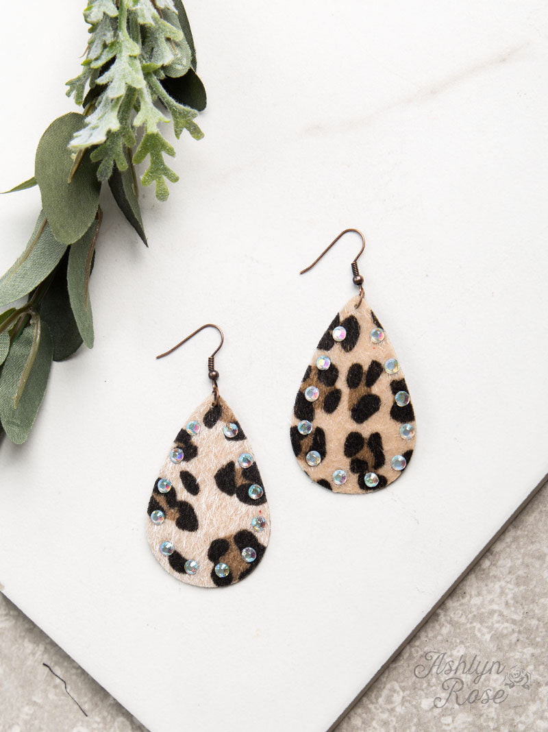 Leopard Teardrop Earrings with AB Crystals