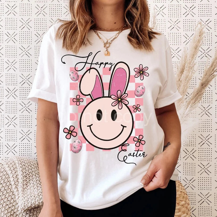 "Happy Easter" Groovy Happy Face T-shirt (shown on "White")