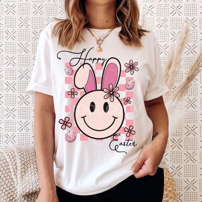 "Happy Easter" Groovy Happy Face T-shirt (shown on "White")