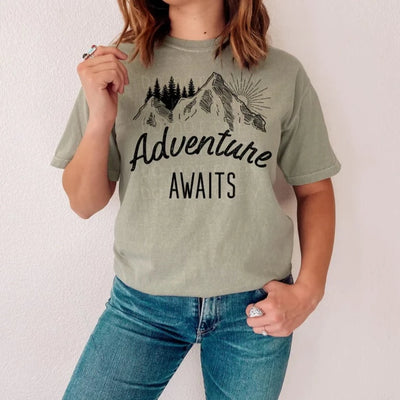"Adventure Awaits" T-shirt (shown on "Hthr Stone")