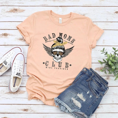 🌟 SALE 🌟 "Bad Moms Club - Wine Provided" T-shirt (shown on "Hthr Peach")