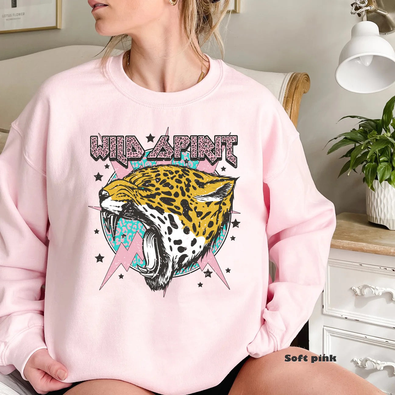 "Wild Spirit (Cheetah)" Sweatshirt or T-shirt (shown on "Pink")