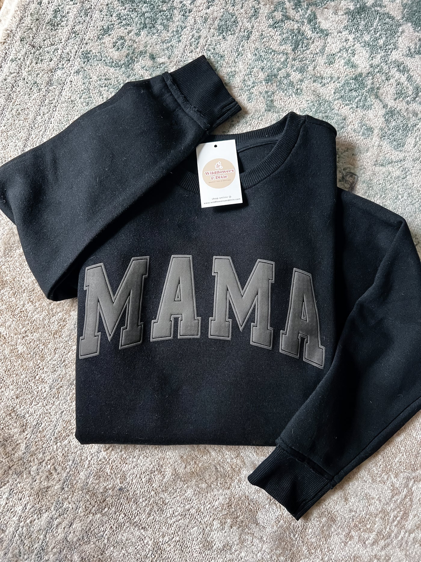 READY TO SHIP “MAMA" *Puff Ink* Tunic Sweatshirt - Black on Black