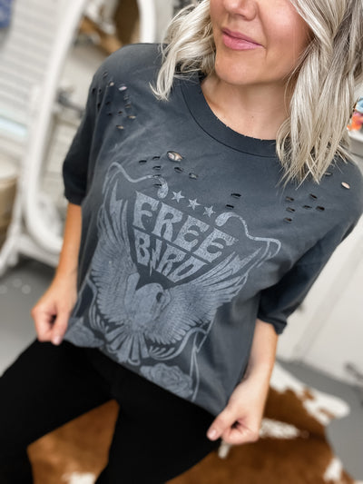 Free Bird Distressed Oversized Tee by Zutter