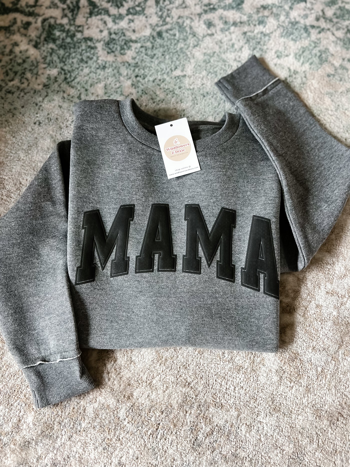 READY-TO-SHIP "MAMA" *Puff Ink* Tunic Sweatshirt - Charcoal