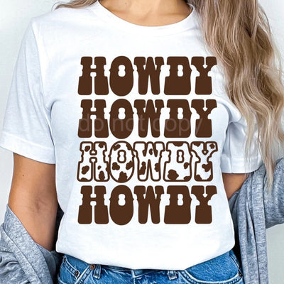 "Howdy (brown ink)" T-shirt (shown on "White")